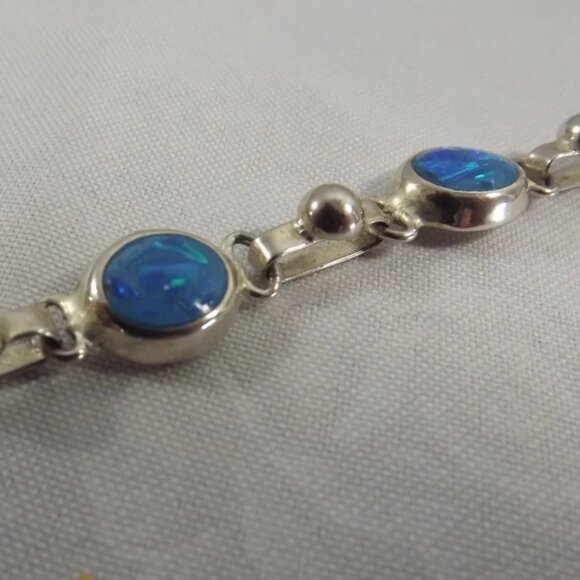 Mexican Blue Fire Opal 925 Sterling Silver Link Bracelet - Picture 4 of 10